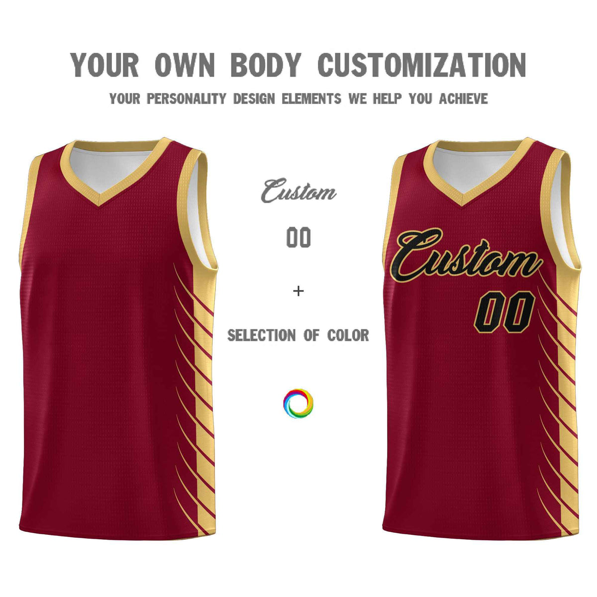 Custom Crimson Old Gold Personalized Side Symmetrical Line Pattern Sports Uniform Basketball Jersey