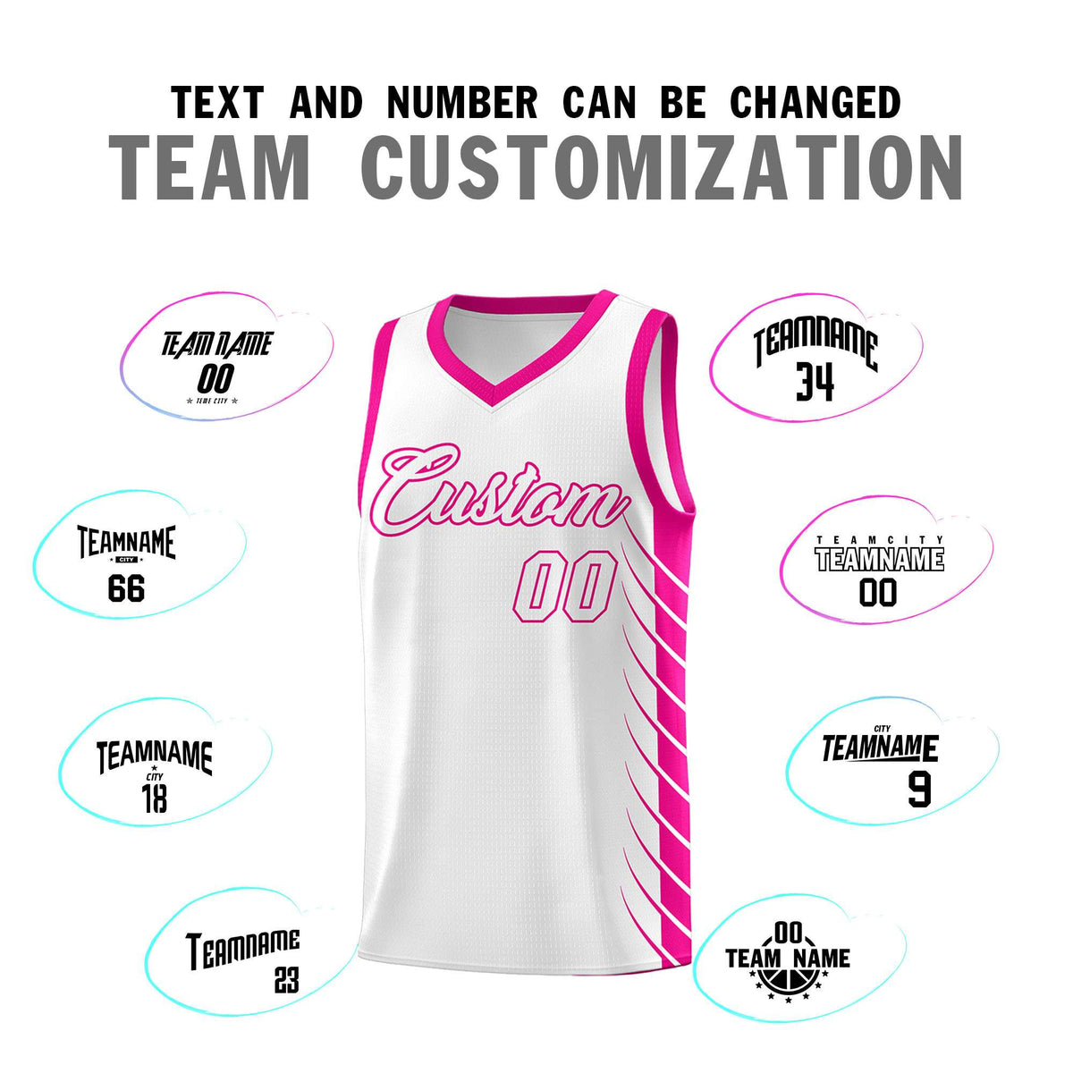 Custom White Pink Personalized Side Symmetrical Line Pattern Sports Uniform Basketball Jersey