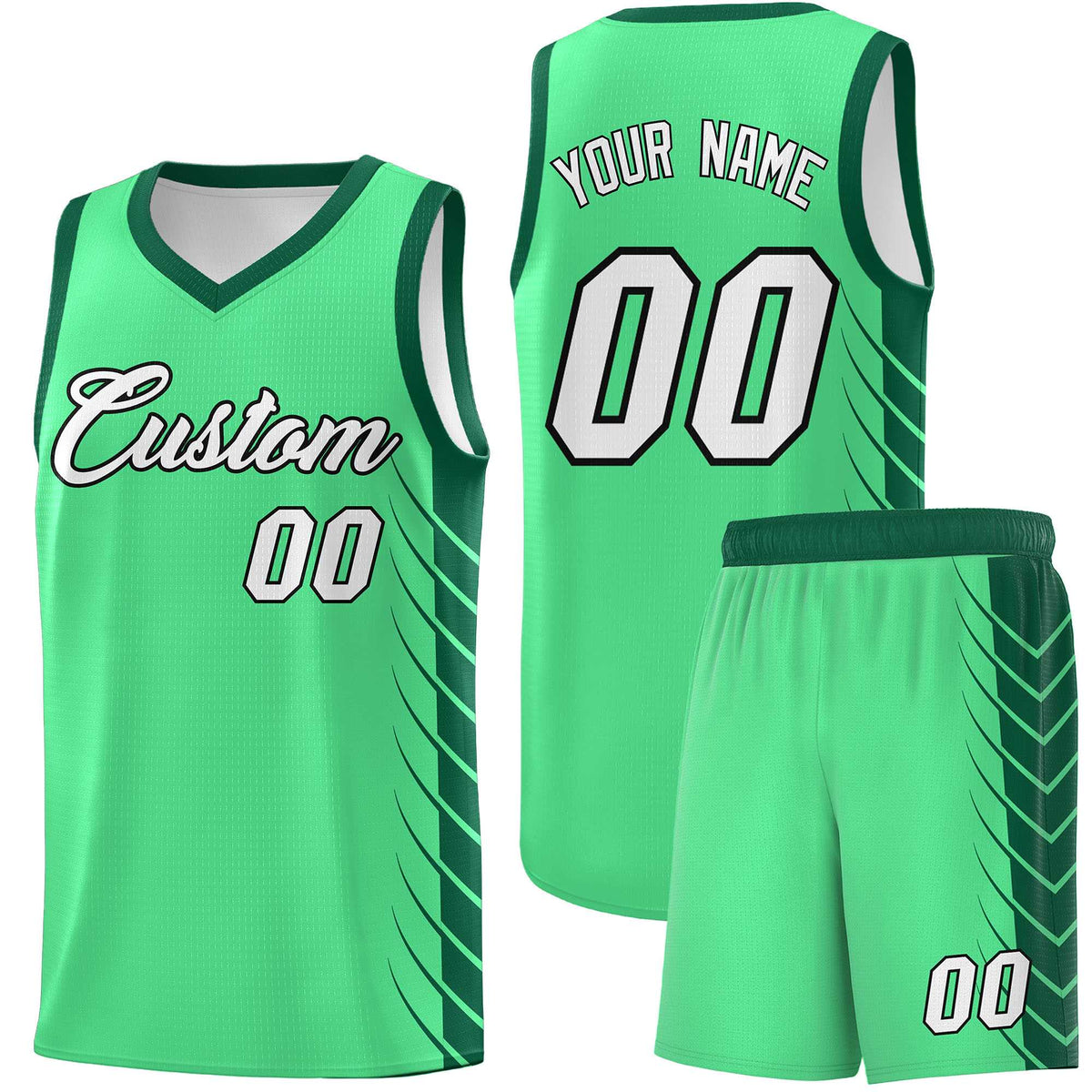 Custom Green Kelly Green Personalized Side Symmetrical Line Pattern Sports Uniform Basketball Jersey