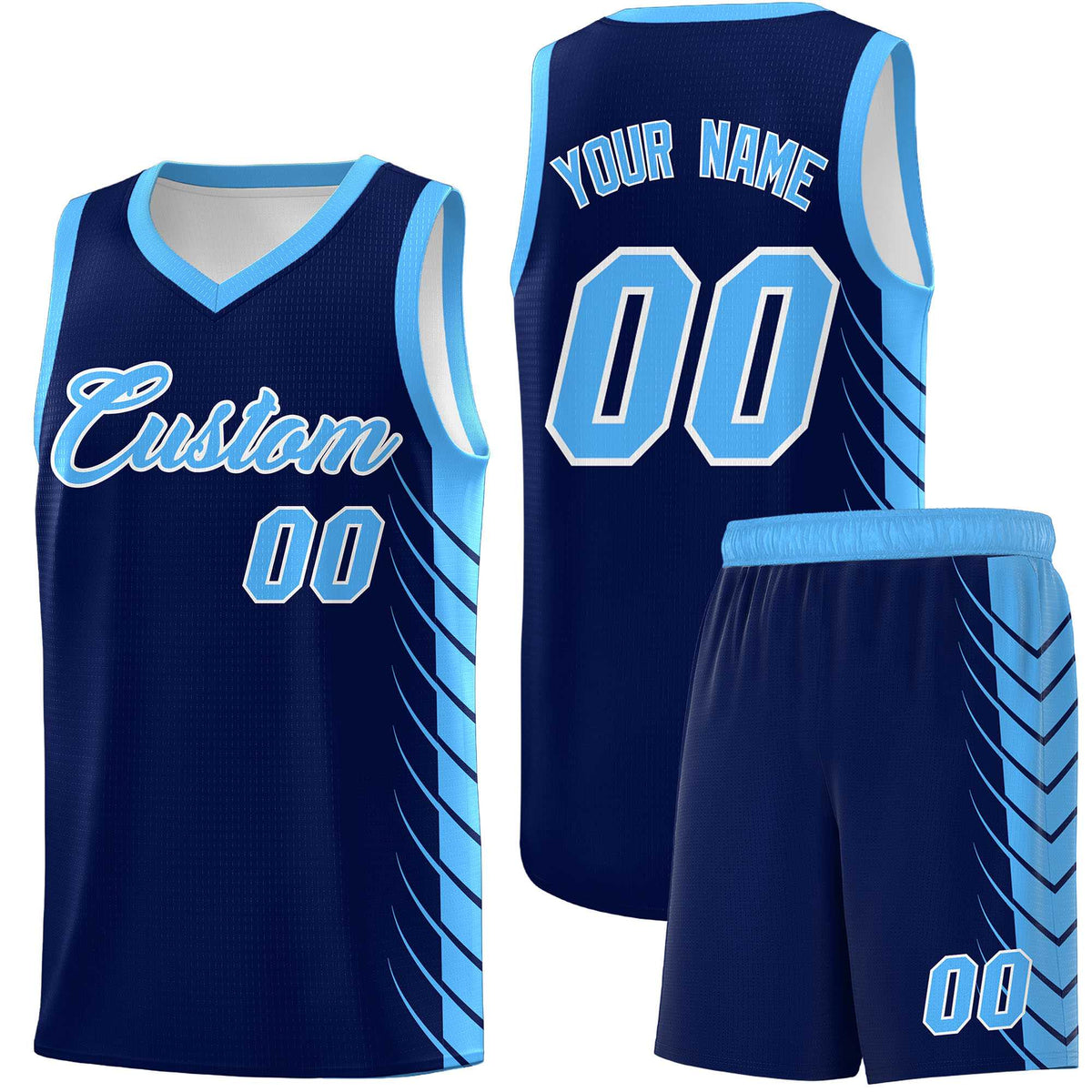 Custom Navy Powder Blue Personalized Side Symmetrical Line Pattern Sports Uniform Basketball Jersey