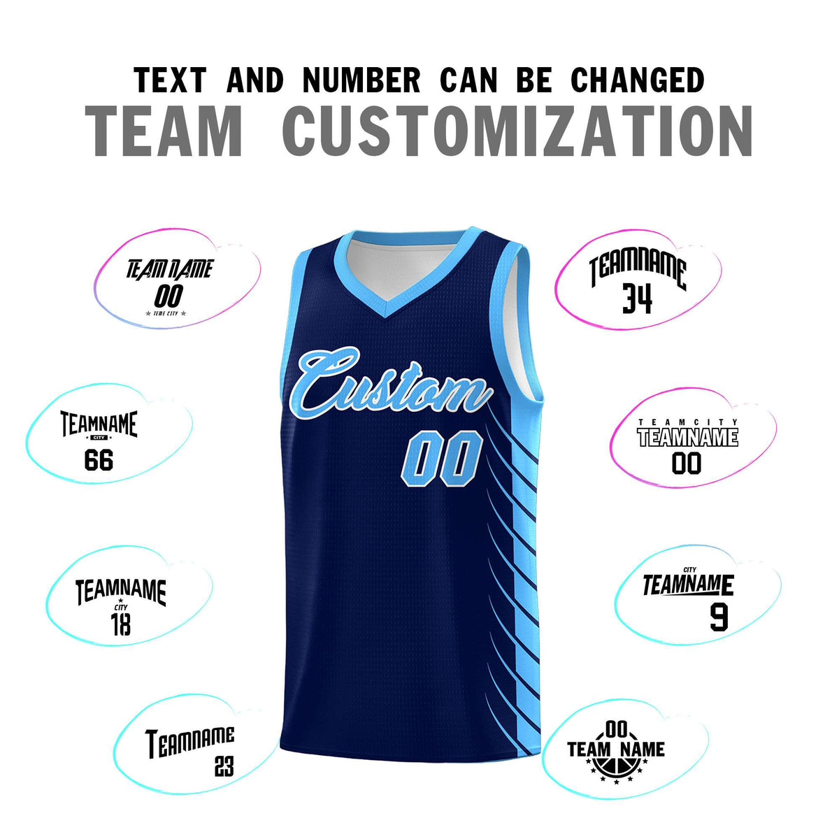 Custom Navy Powder Blue Personalized Side Symmetrical Line Pattern Sports Uniform Basketball Jersey