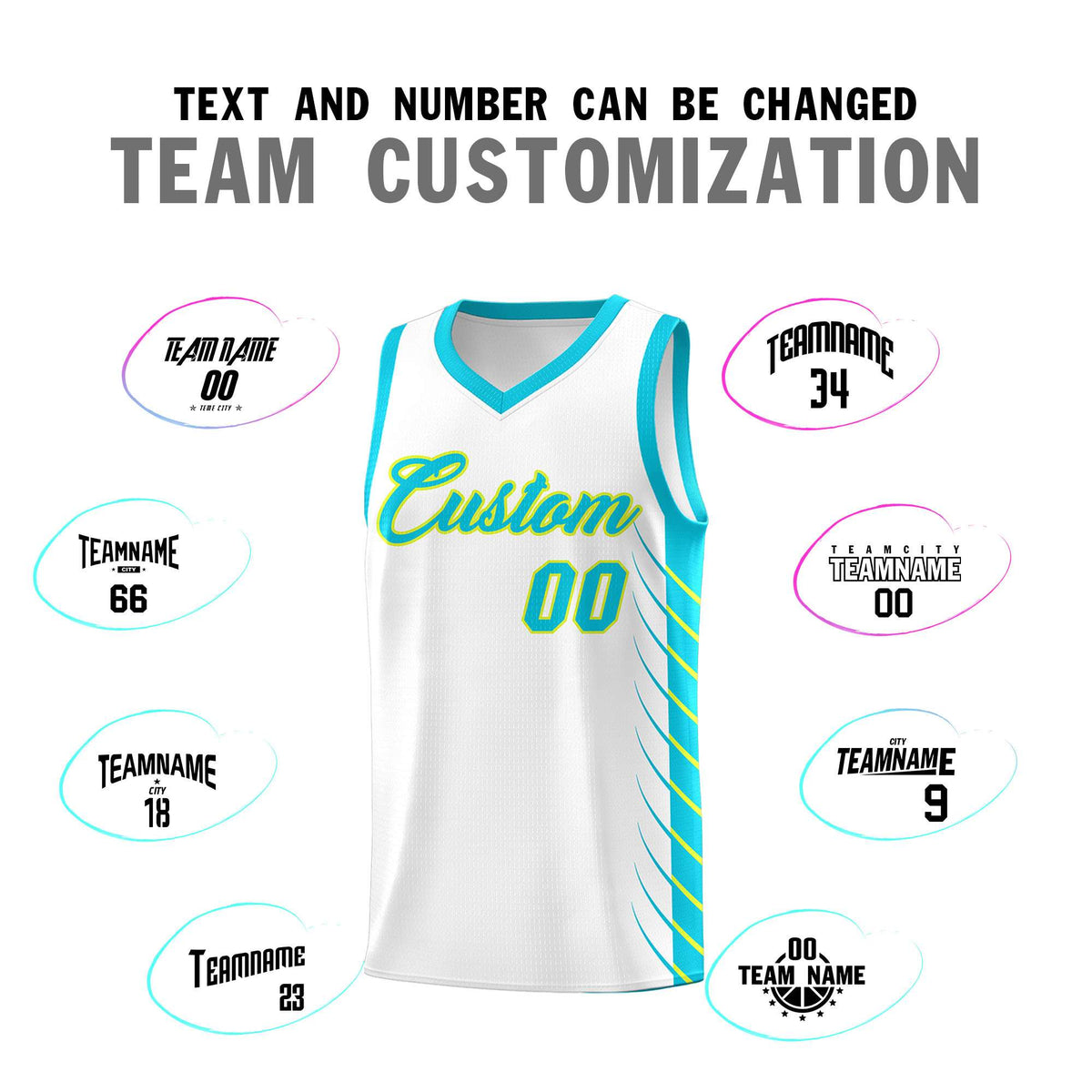 Custom White Sky Blue Personalized Side Symmetrical Line Pattern Sports Uniform Basketball Jersey