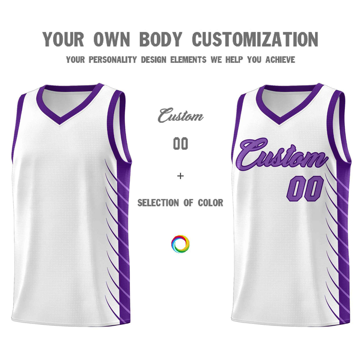 Custom White Purple Personalized Side Symmetrical Line Pattern Sports Uniform Basketball Jersey