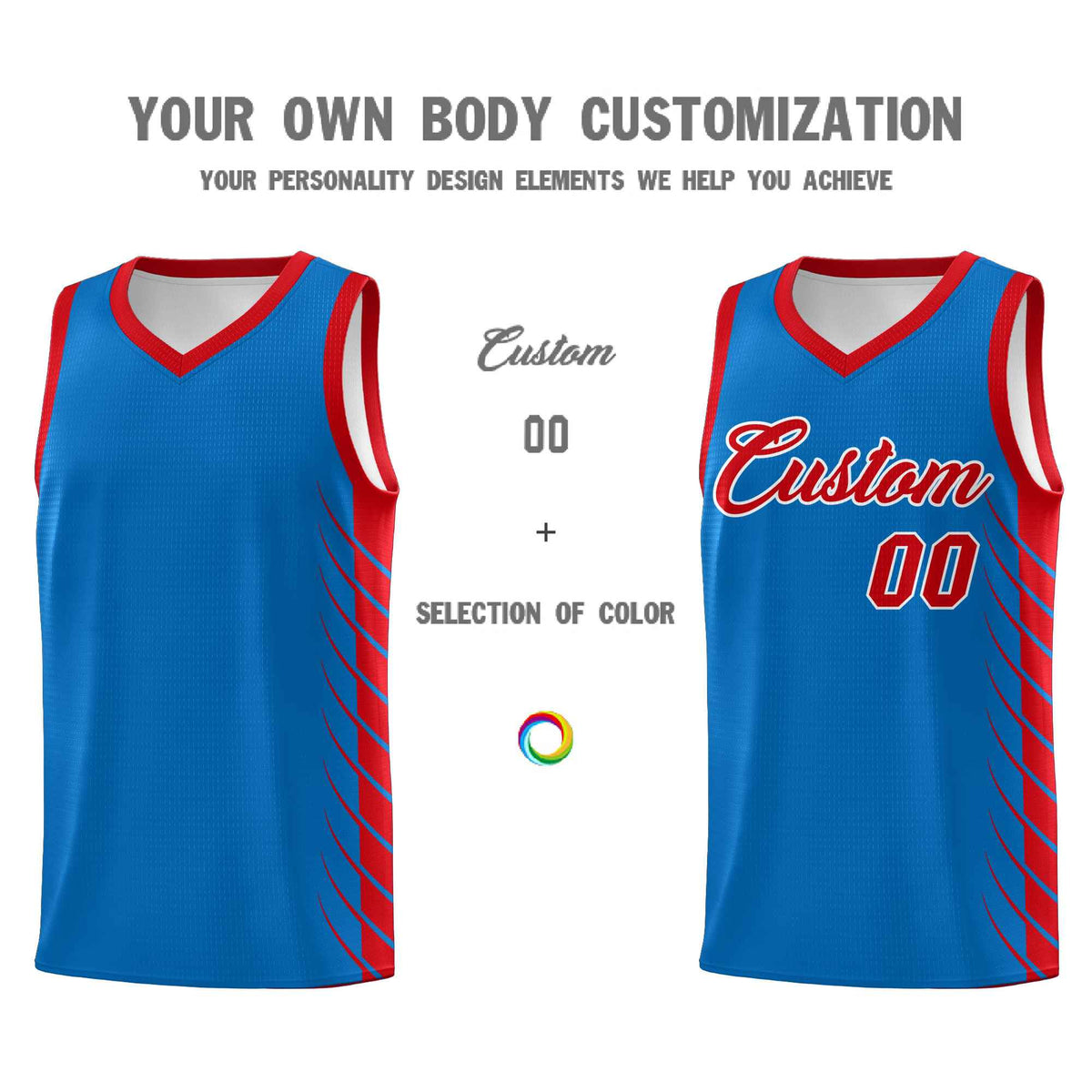 Custom Royal Red Personalized Side Symmetrical Line Pattern Sports Uniform Basketball Jersey