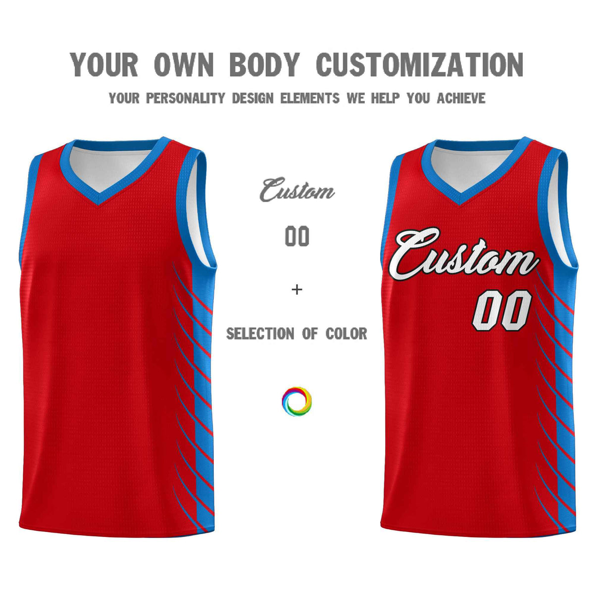 Custom Red Royal Personalized Side Symmetrical Line Pattern Sports Uniform Basketball Jersey