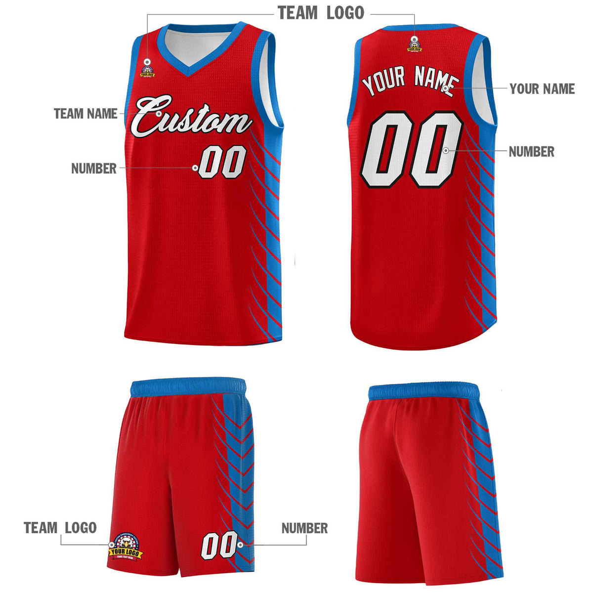Custom Red Royal Personalized Side Symmetrical Line Pattern Sports Uniform Basketball Jersey
