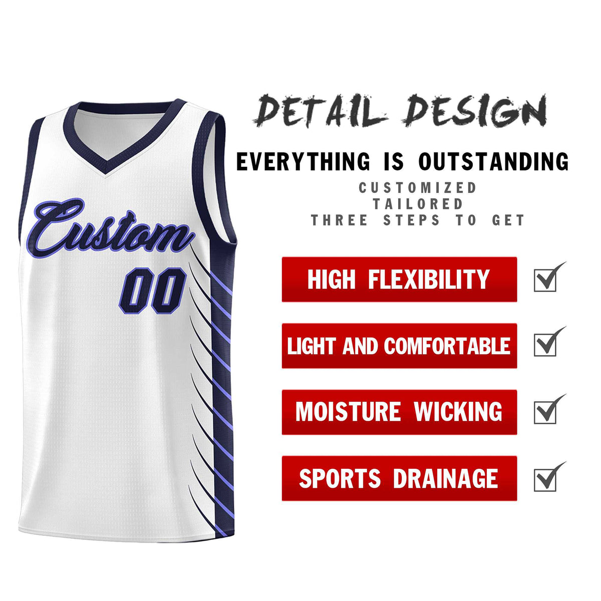 Custom Navy Navy Personalized Side Symmetrical Line Pattern Sports Uniform Basketball Jersey