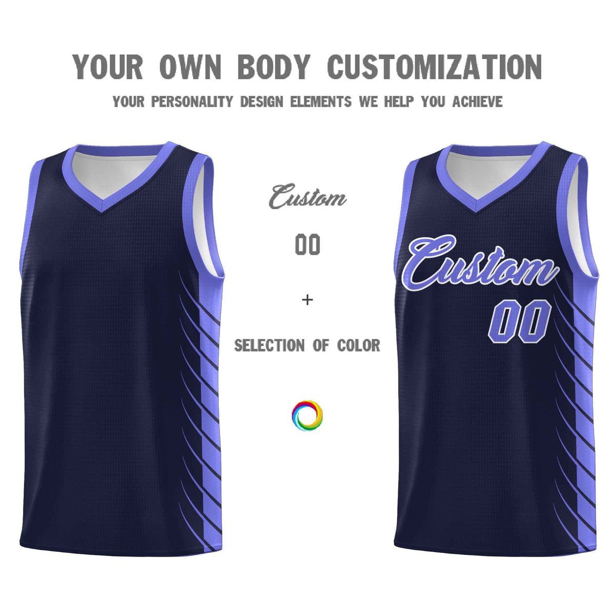 Custom Navy Purple Personalized Side Symmetrical Line Pattern Sports Uniform Basketball Jersey