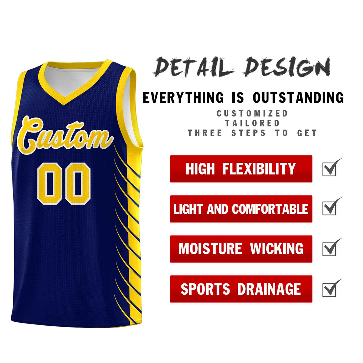 Custom Navy Gold Personalized Side Symmetrical Line Pattern Sports Uniform Basketball Jersey| KXKSHOP