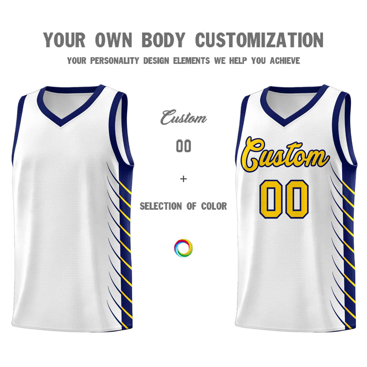 Custom White Navy Personalized Side Symmetrical Line Pattern Sports Uniform Basketball Jersey| KXKSHOP