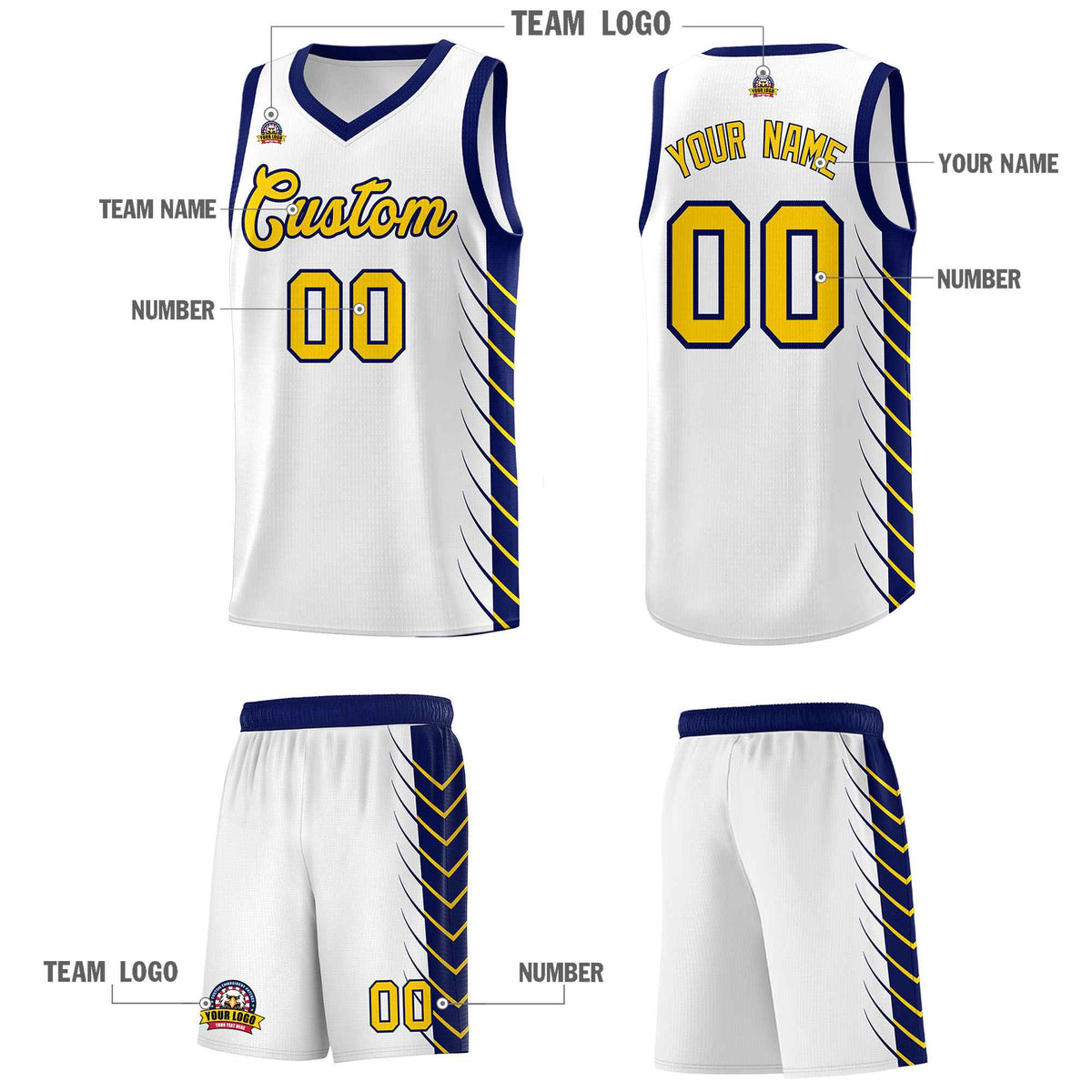 Custom White Navy Personalized Side Symmetrical Line Pattern Sports Uniform Basketball Jersey