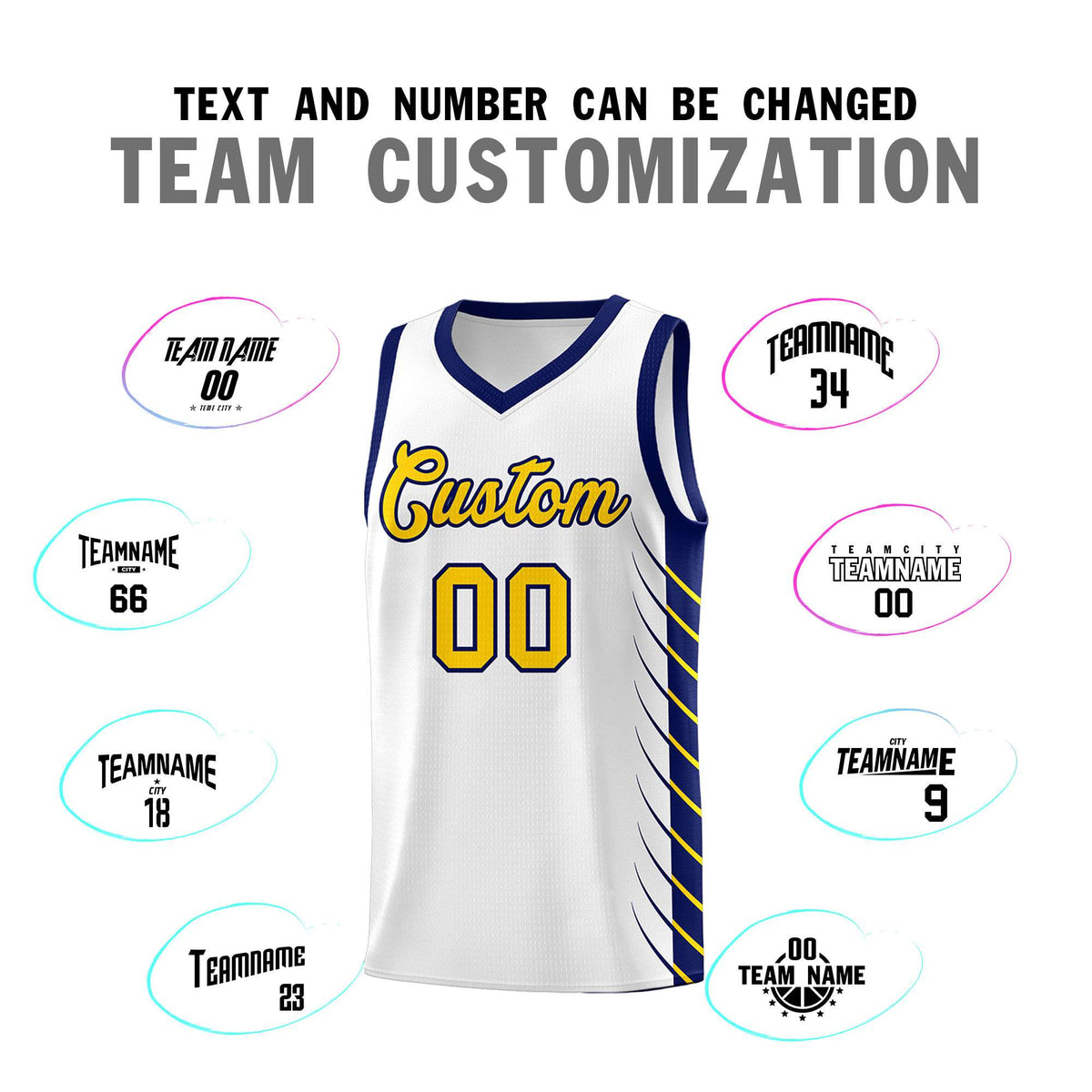 Custom White Navy Personalized Side Symmetrical Line Pattern Sports Uniform Basketball Jersey| KXKSHOP