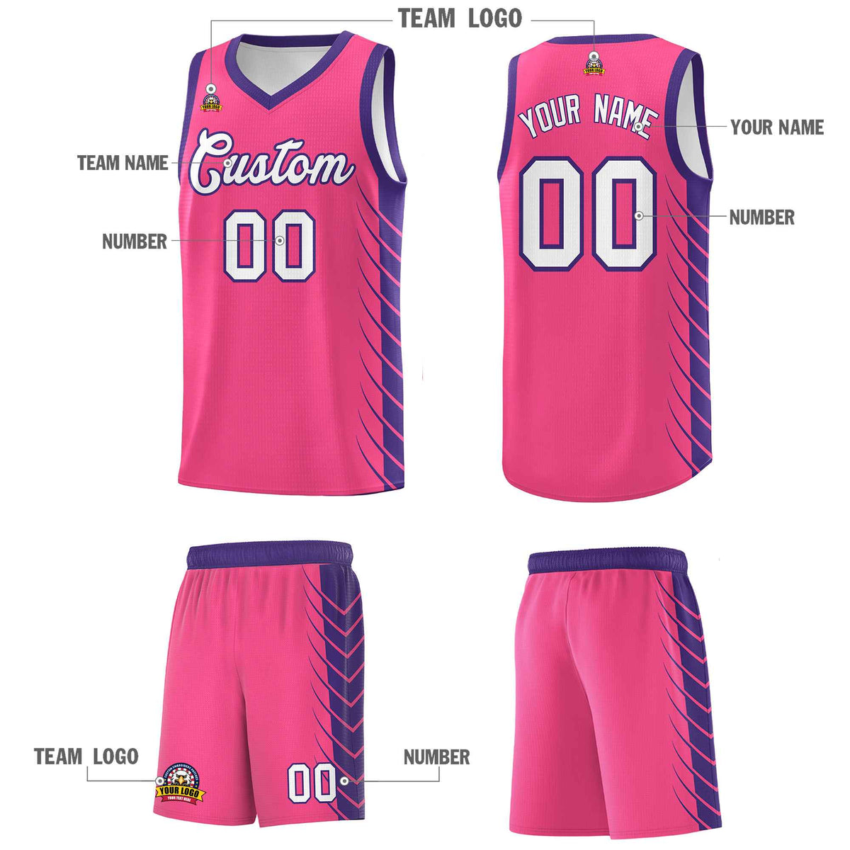 Custom Pink Purple Personalized Side Symmetrical Line Pattern Sports Uniform Basketball Jersey