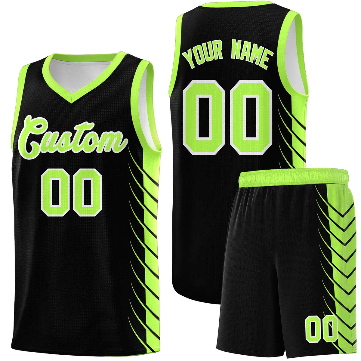 Custom Black Fluorescent Green Personalized Side Symmetrical Line Pattern Sports Uniform Basketball Jersey| KXKSHOP