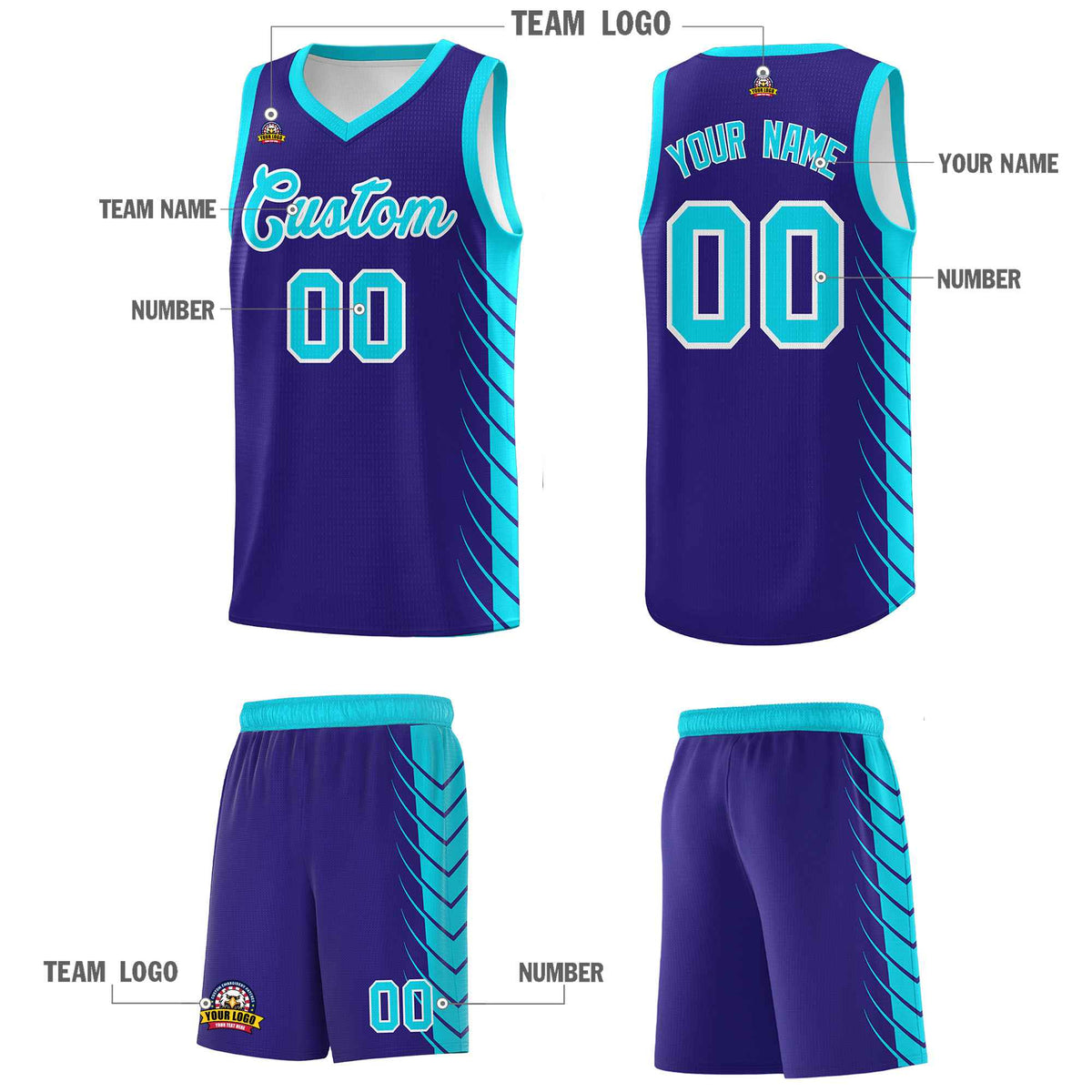 Custom Royal Sky Blue Personalized Side Symmetrical Line Pattern Sports Uniform Basketball Jersey