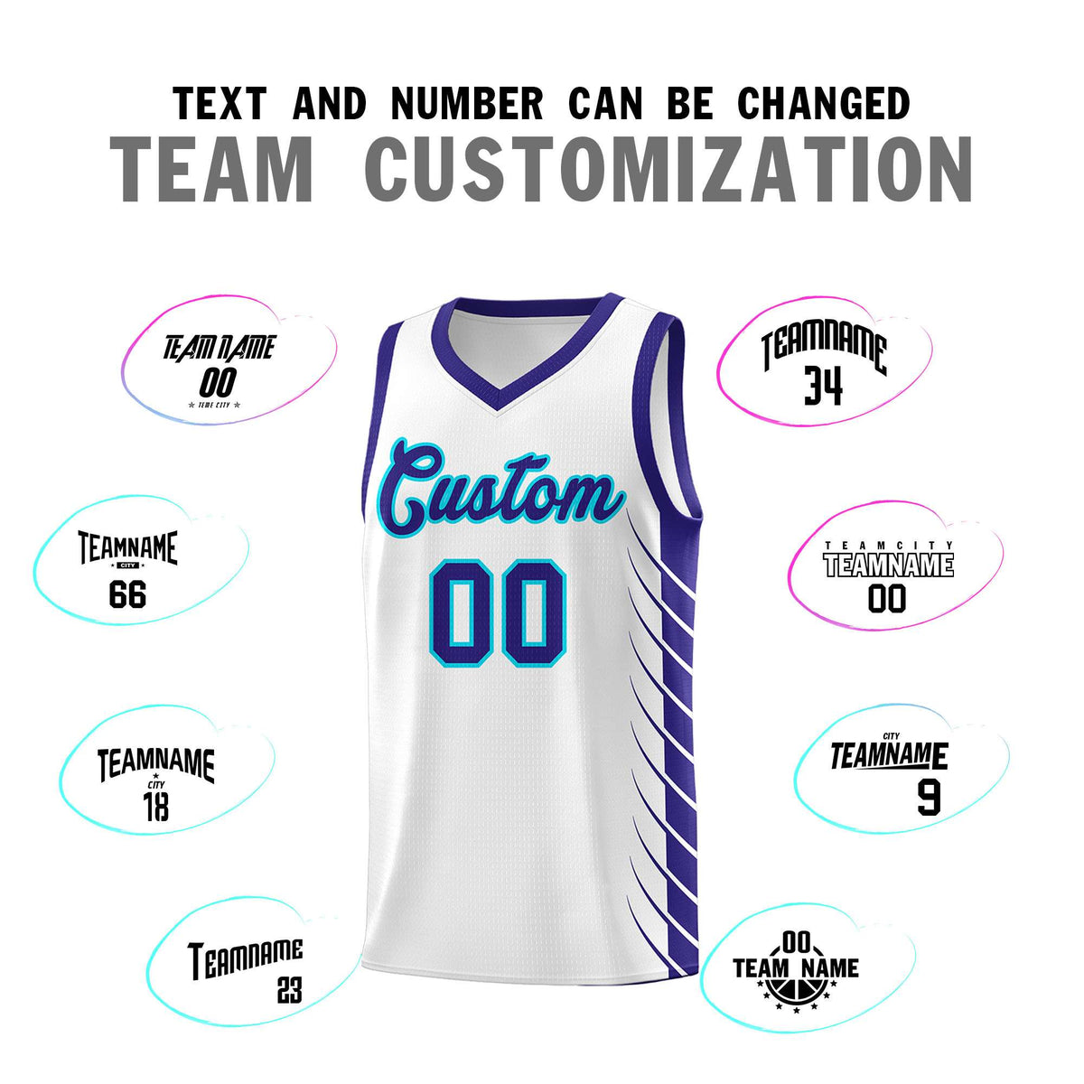 Custom White Royal Personalized Side Symmetrical Line Pattern Sports Uniform Basketball Jersey| KXKSHOP