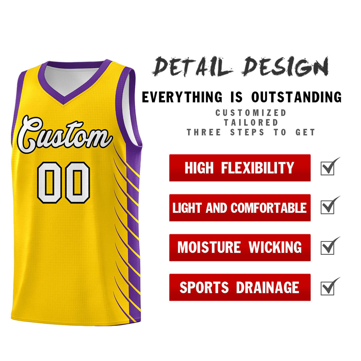Custom Gold Purple Personalized Side Symmetrical Line Pattern Sports Uniform Basketball Jersey| KXKSHOP