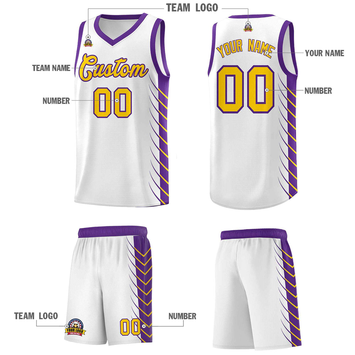 Custom White Purple Personalized Side Symmetrical Line Pattern Sports Uniform Basketball Jersey
