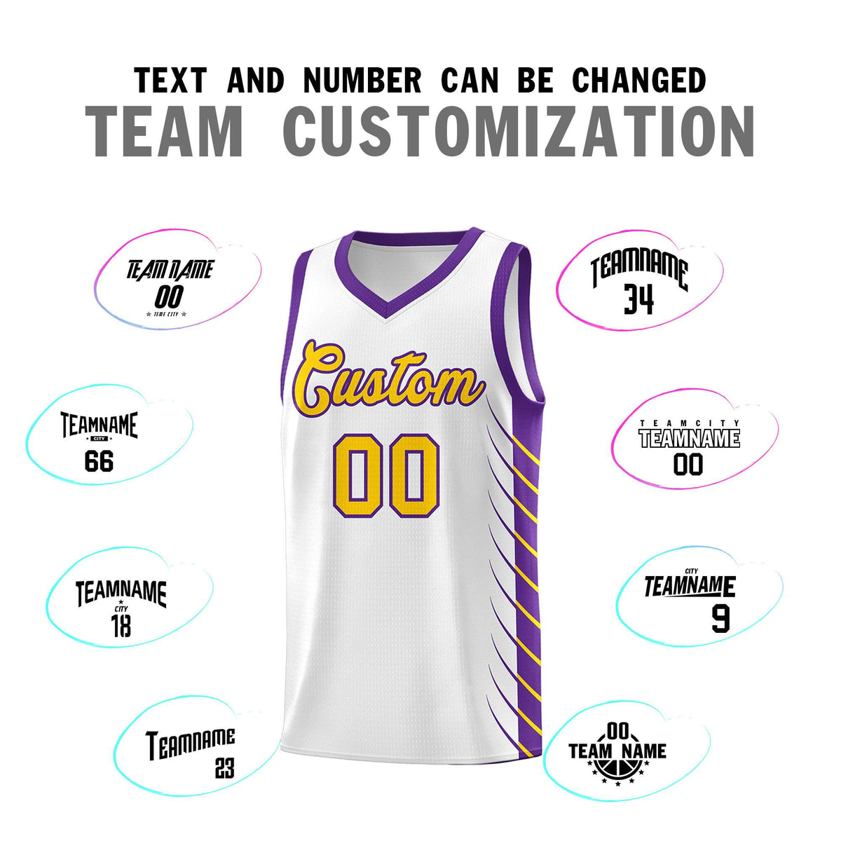 Custom White Purple Personalized Side Symmetrical Line Pattern Sports Uniform Basketball Jersey| KXKSHOP