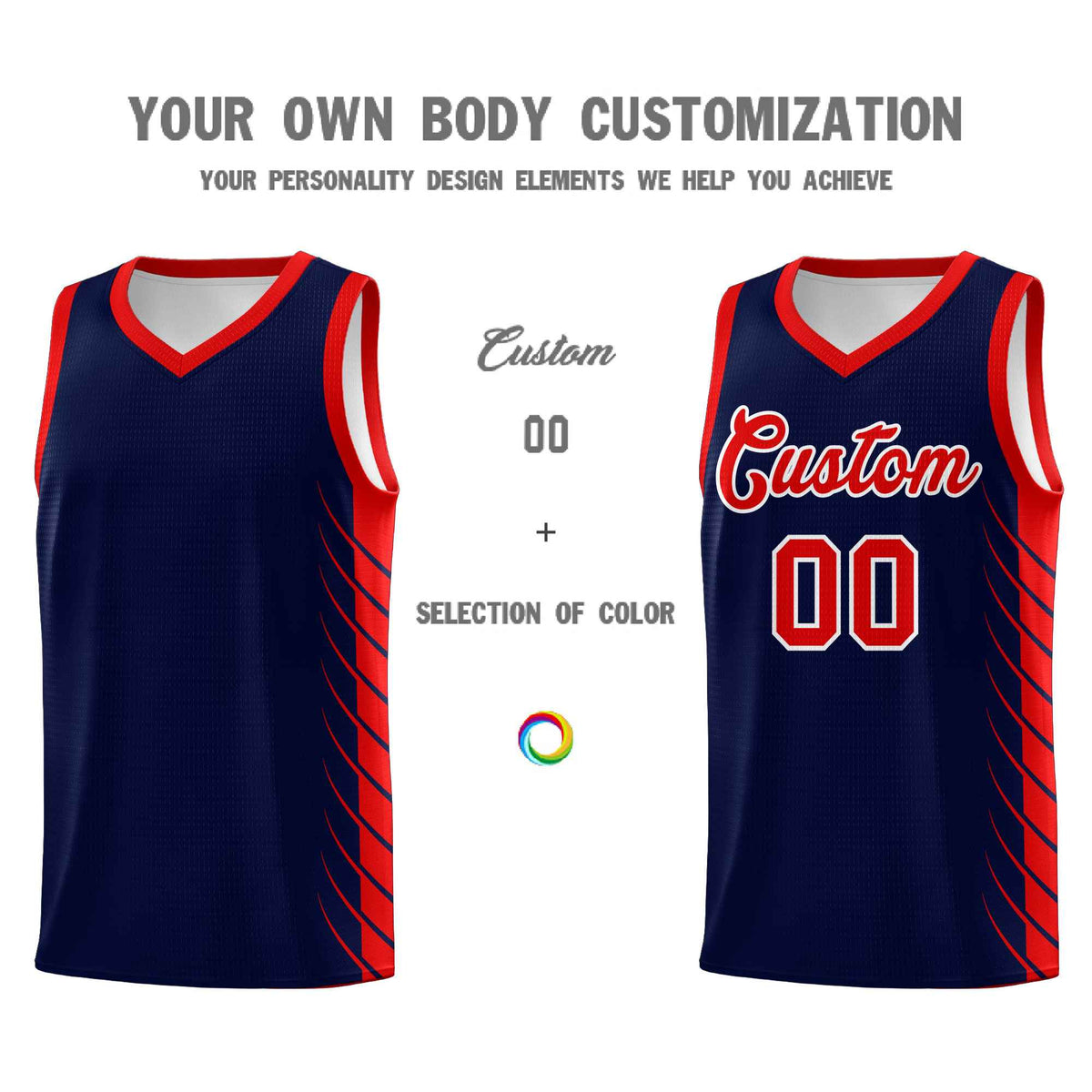 Custom Navy Red Personalized Side Symmetrical Line Pattern Sports Uniform Basketball Jersey| KXKSHOP