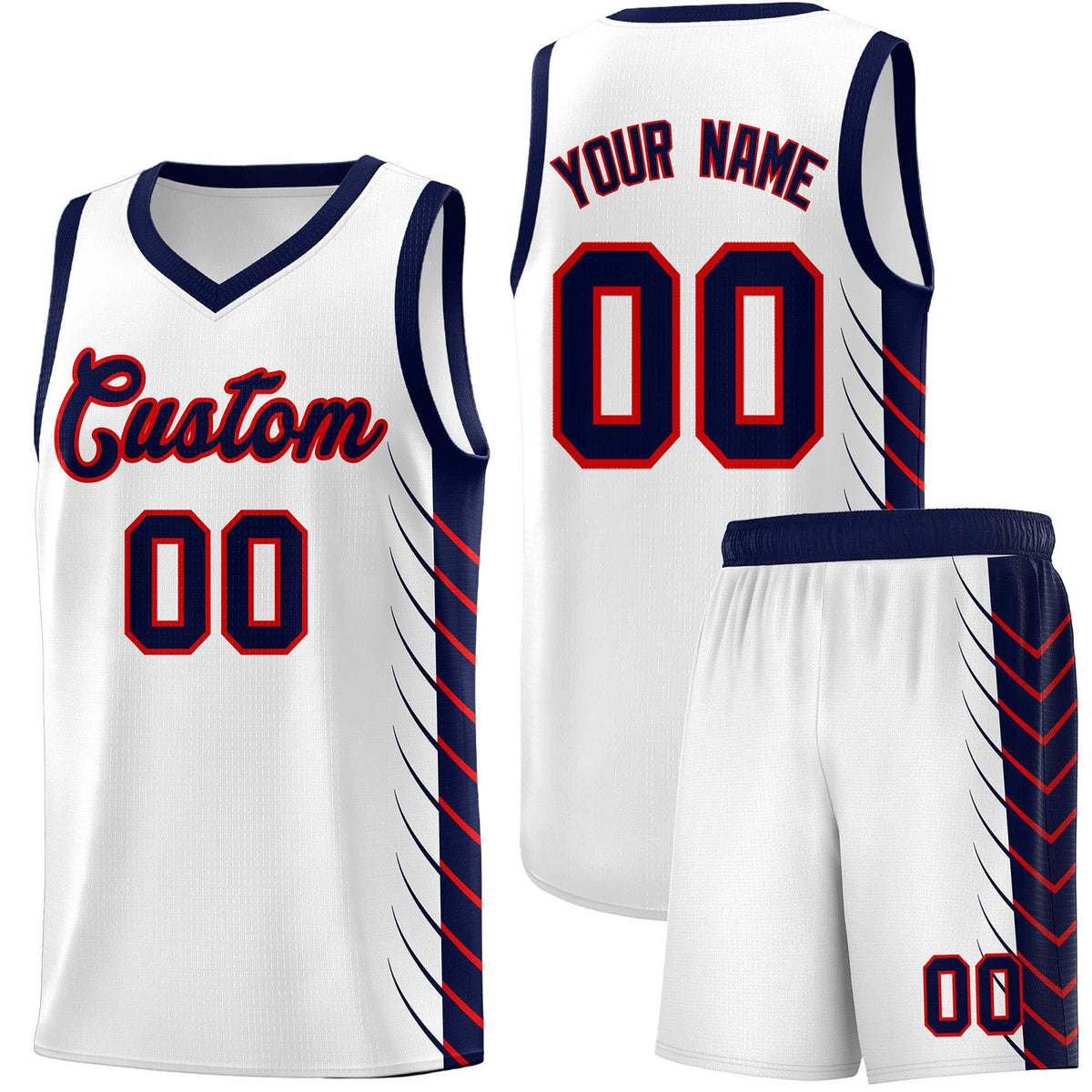Custom White Navy Personalized Side Symmetrical Line Pattern Sports Uniform Basketball Jersey| KXKSHOP