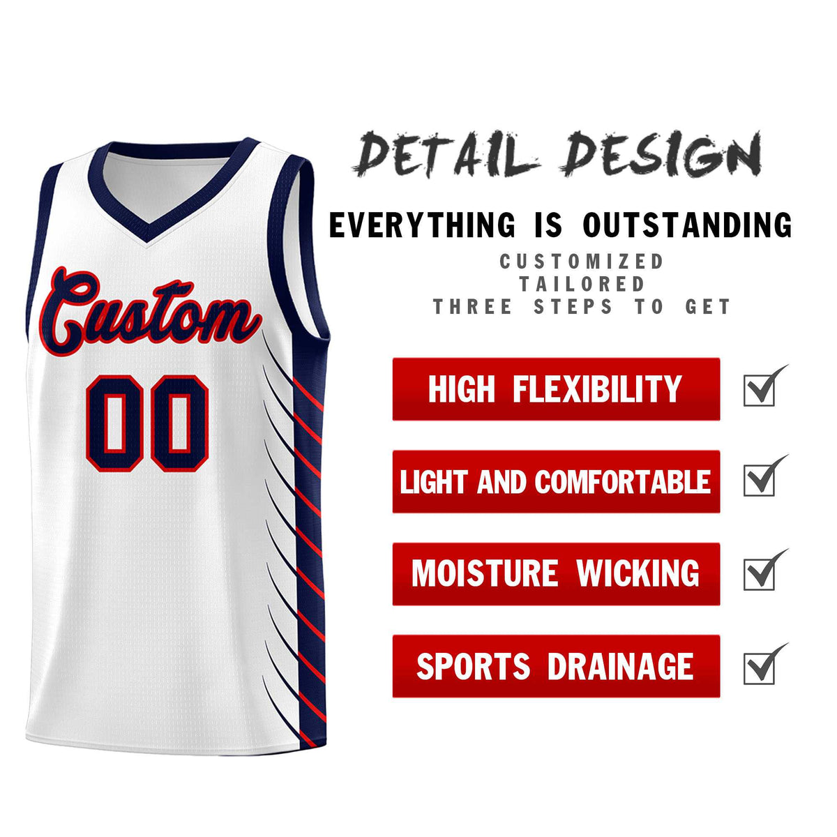 Custom White Navy Personalized Side Symmetrical Line Pattern Sports Uniform Basketball Jersey| KXKSHOP