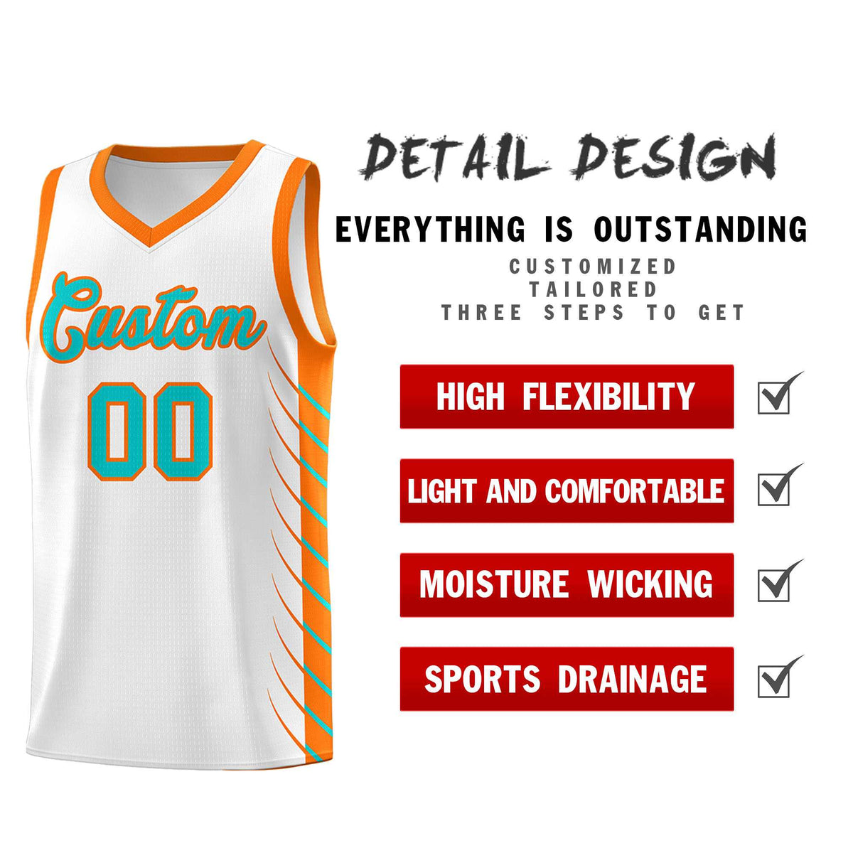 Custom White Sky Blue Personalized Side Symmetrical Line Pattern Sports Uniform Basketball Jersey| KXKSHOP