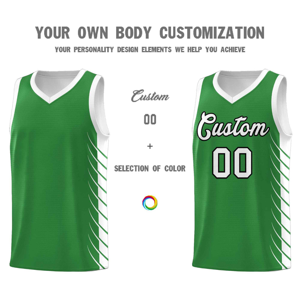 Custom Kelly Green White Personalized Side Symmetrical Line Pattern Sports Uniform Basketball Jersey| KXKSHOP