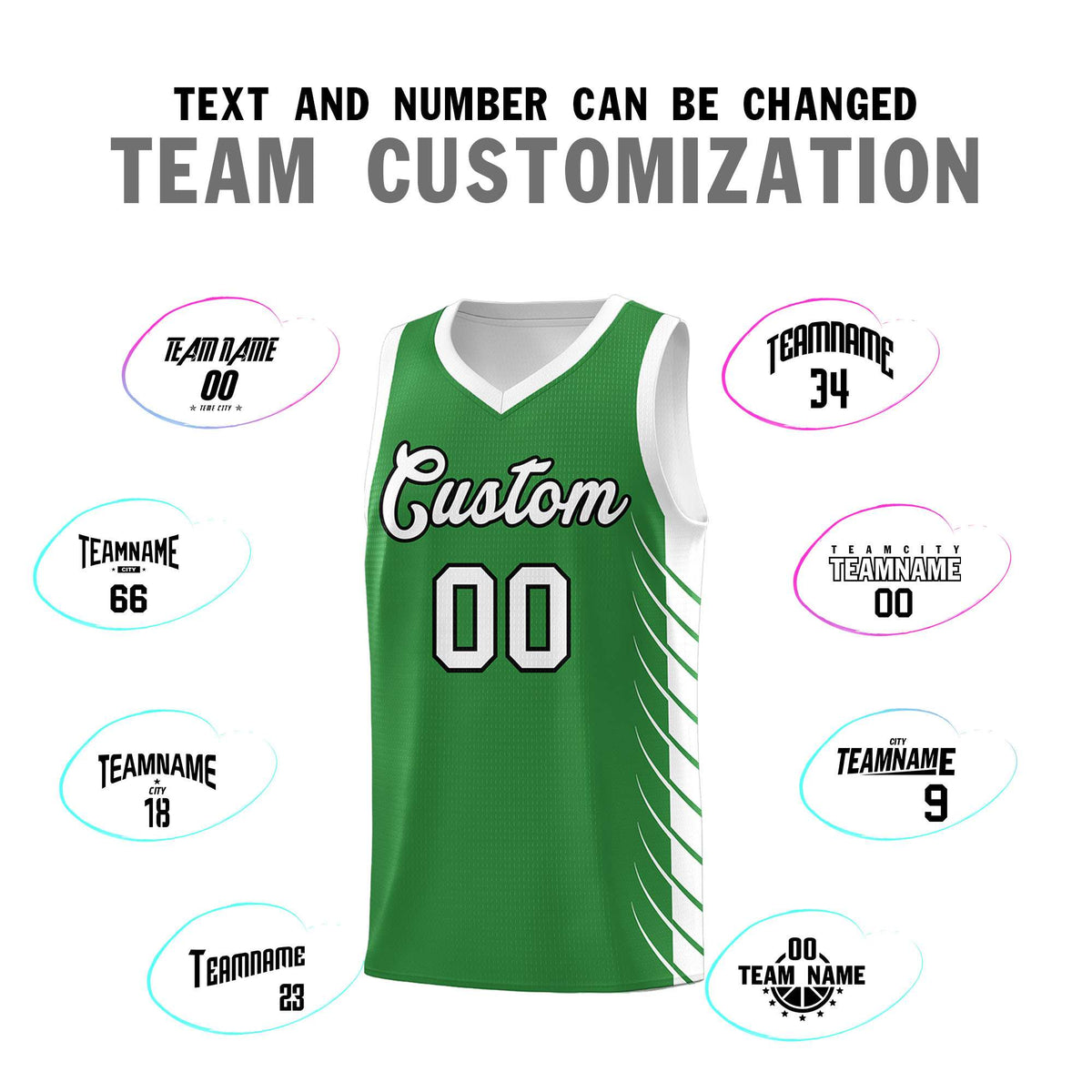 Custom Kelly Green White Personalized Side Symmetrical Line Pattern Sports Uniform Basketball Jersey| KXKSHOP