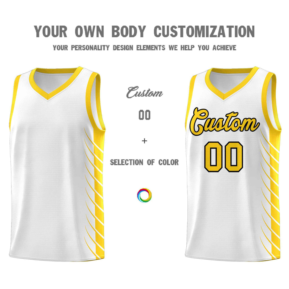 Custom White Gold Personalized Side Symmetrical Line Pattern Sports Uniform Basketball Jersey| KXKSHOP