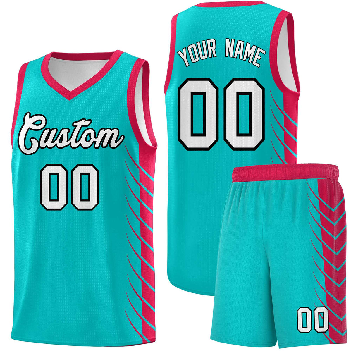 Custom Aqua Red Personalized Side Symmetrical Line Pattern Sports Uniform Basketball Jersey| KXKSHOP