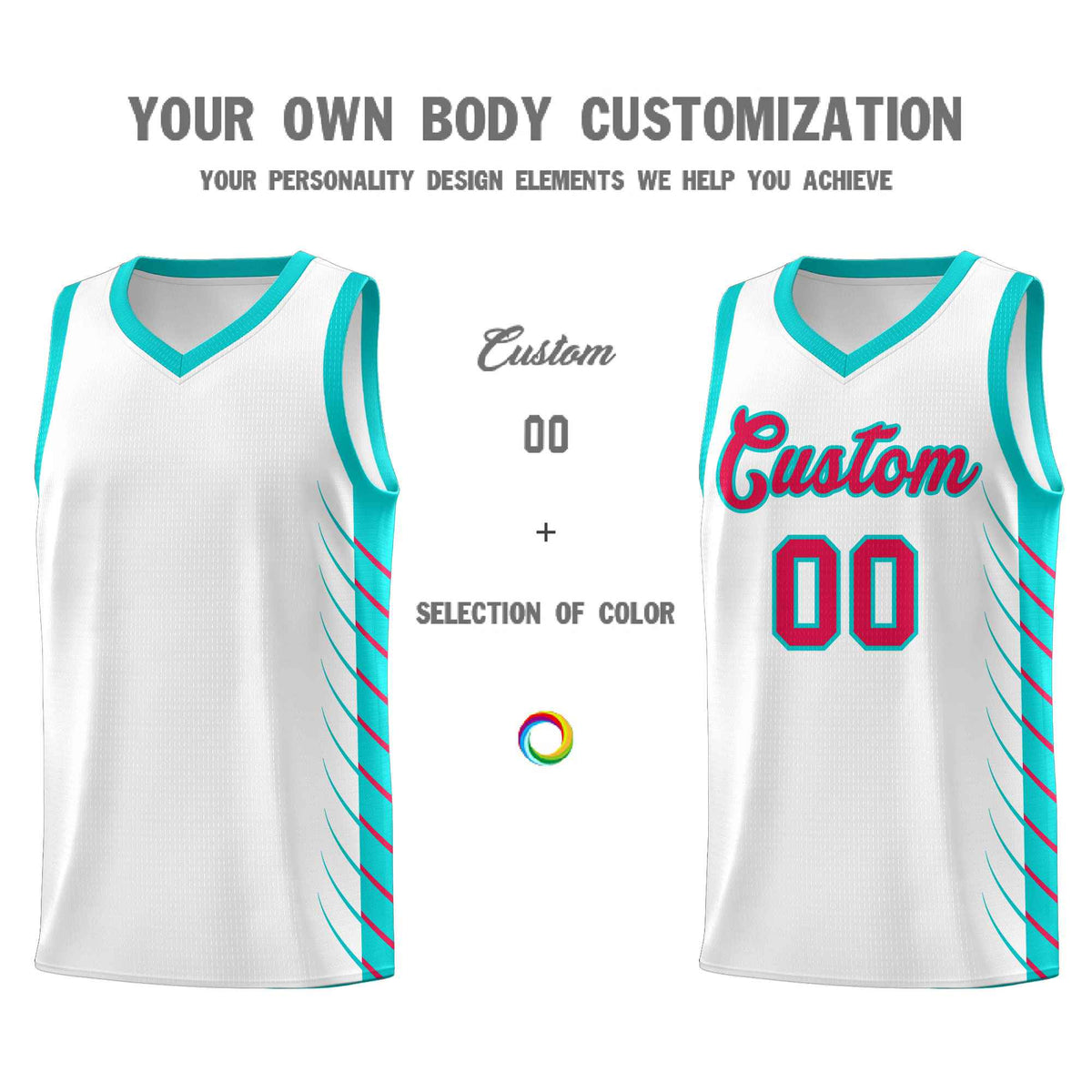 Custom White Aqua Personalized Side Symmetrical Line Pattern Sports Uniform Basketball Jersey| KXKSHOP