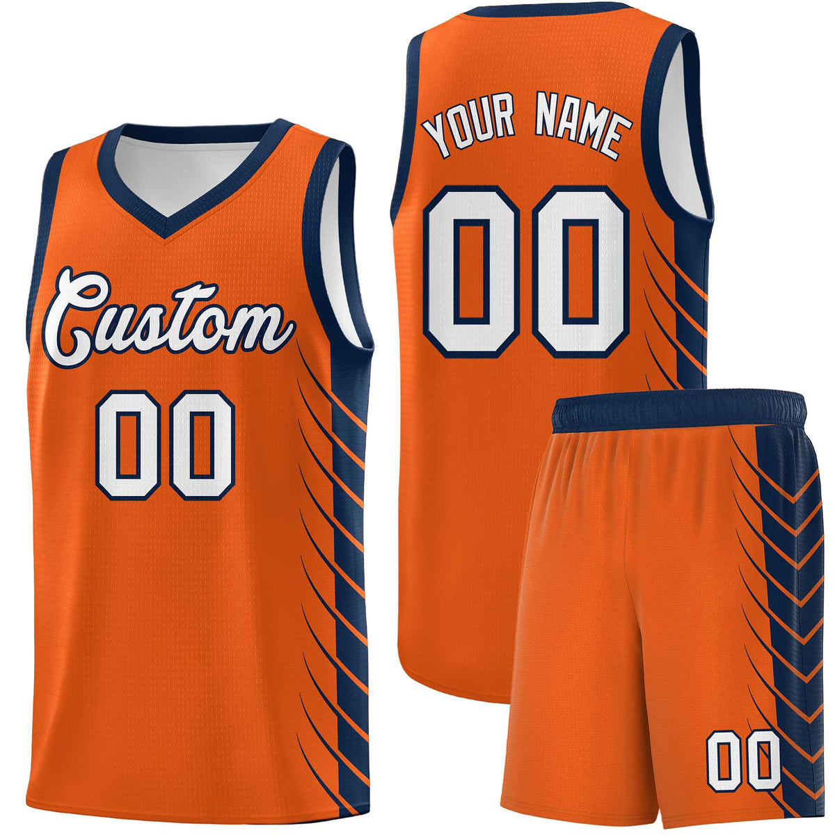 Custom Orange Navy Personalized Side Symmetrical Line Pattern Sports Uniform Basketball Jersey| KXKSHOP