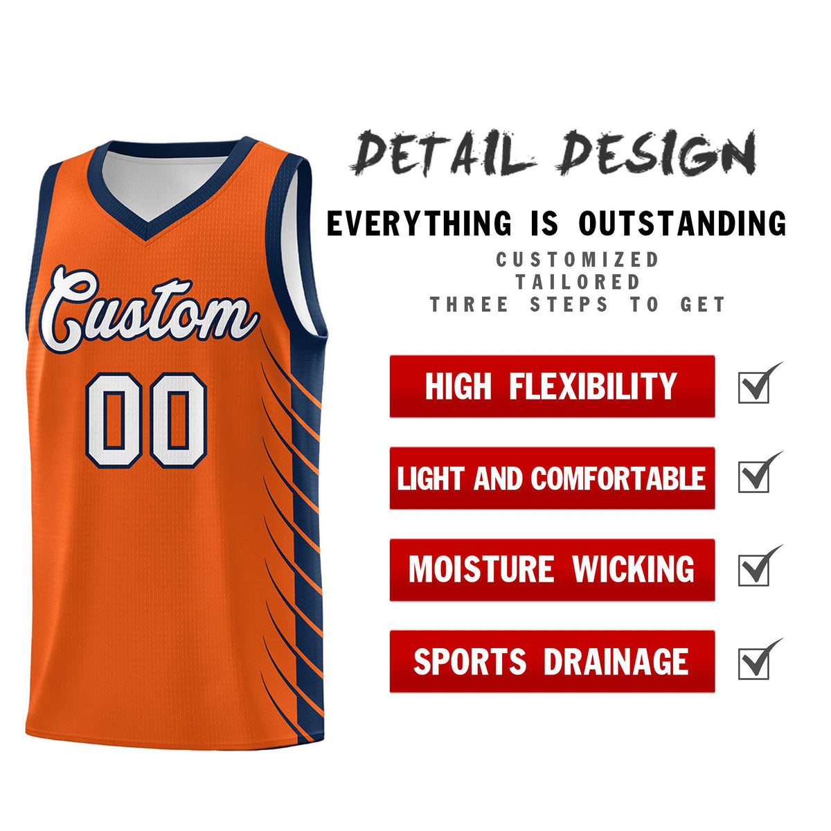 Custom Orange Navy Personalized Side Symmetrical Line Pattern Sports Uniform Basketball Jersey| KXKSHOP
