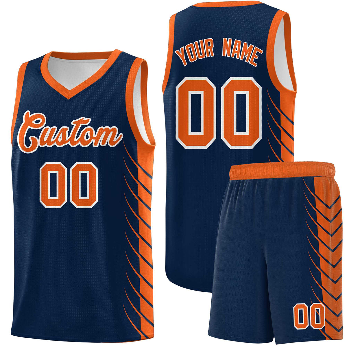 Custom Navy Orange Personalized Side Symmetrical Line Pattern Sports Uniform Basketball Jersey| KXKSHOP