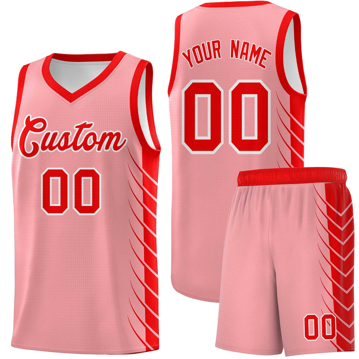 Custom Light Pink Light Red Personalized Side Symmetrical Line Pattern Sports Uniform Basketball Jersey| KXKSHOP