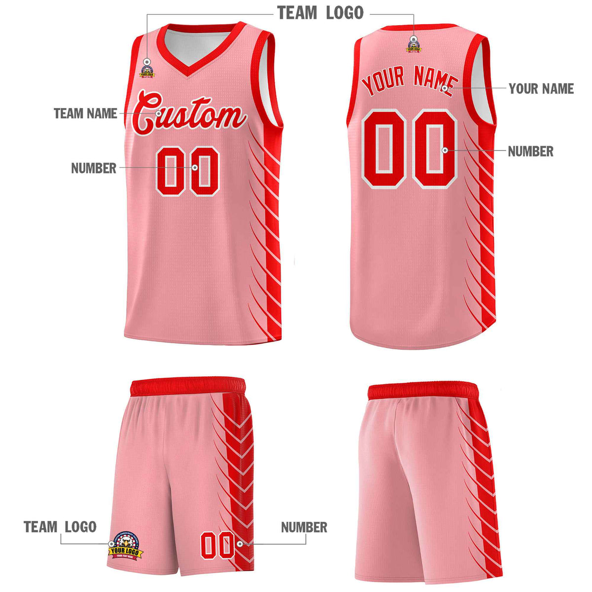 Custom Light Pink Light Red Personalized Side Symmetrical Line Pattern Sports Uniform Basketball Jersey