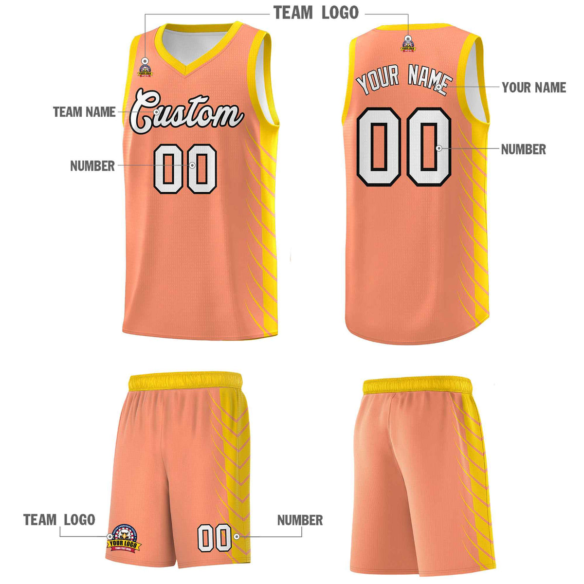 Custom Light Orange Gold Personalized Side Symmetrical Line Pattern Sports Uniform Basketball Jersey