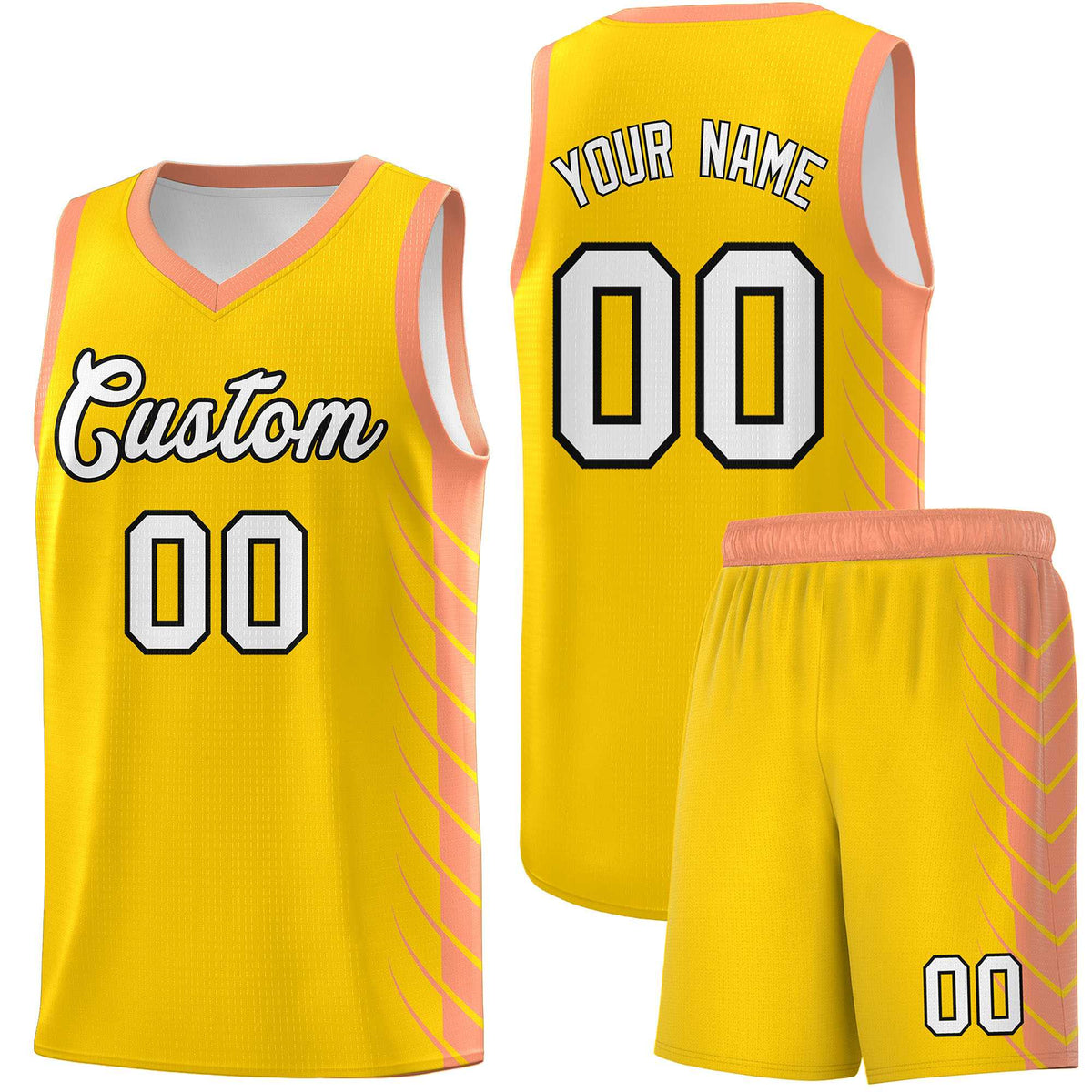 Custom Gold Light Orange Personalized Side Symmetrical Line Pattern Sports Uniform Basketball Jersey| KXKSHOP