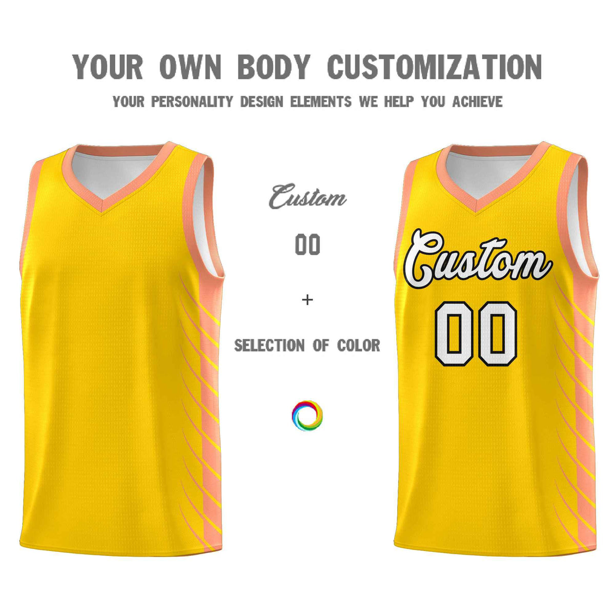 Custom Gold Light Orange Personalized Side Symmetrical Line Pattern Sports Uniform Basketball Jersey| KXKSHOP