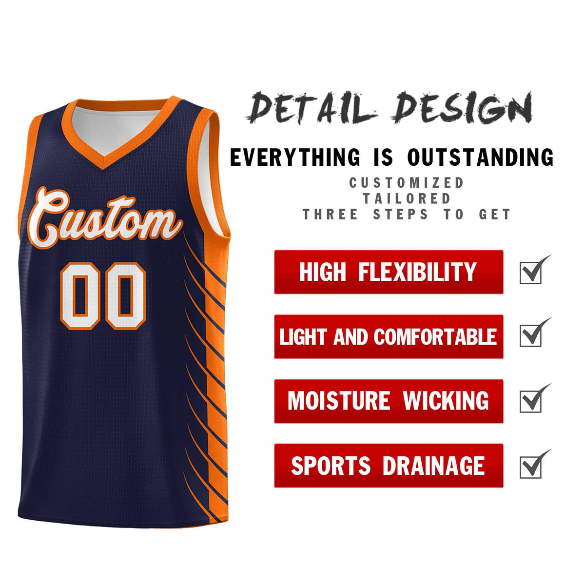 Custom Navy Orange Personalized Side Symmetrical Line Pattern Sports Uniform Basketball Jersey| KXKSHOP