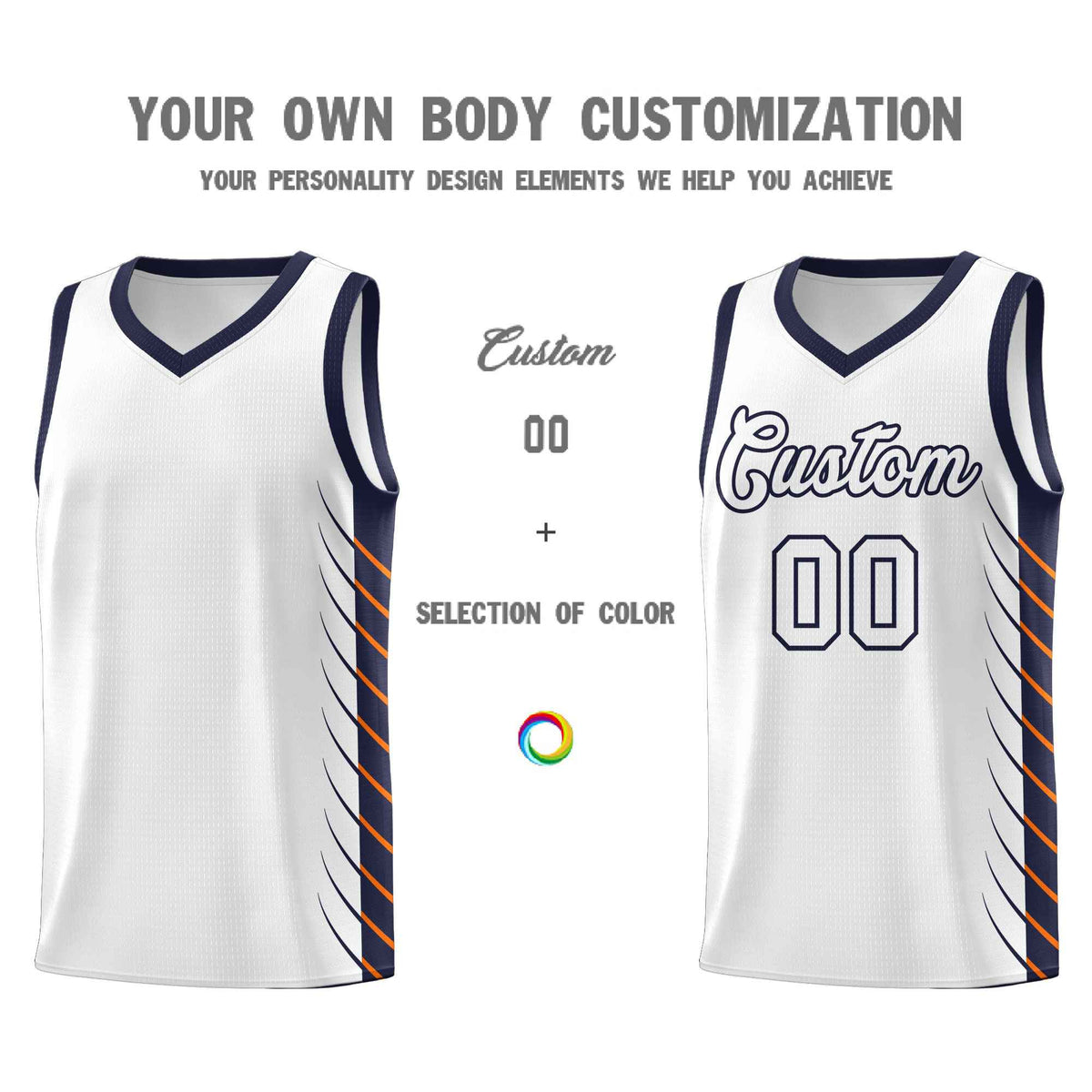 Custom White Navy Personalized Side Symmetrical Line Pattern Sports Uniform Basketball Jersey| KXKSHOP