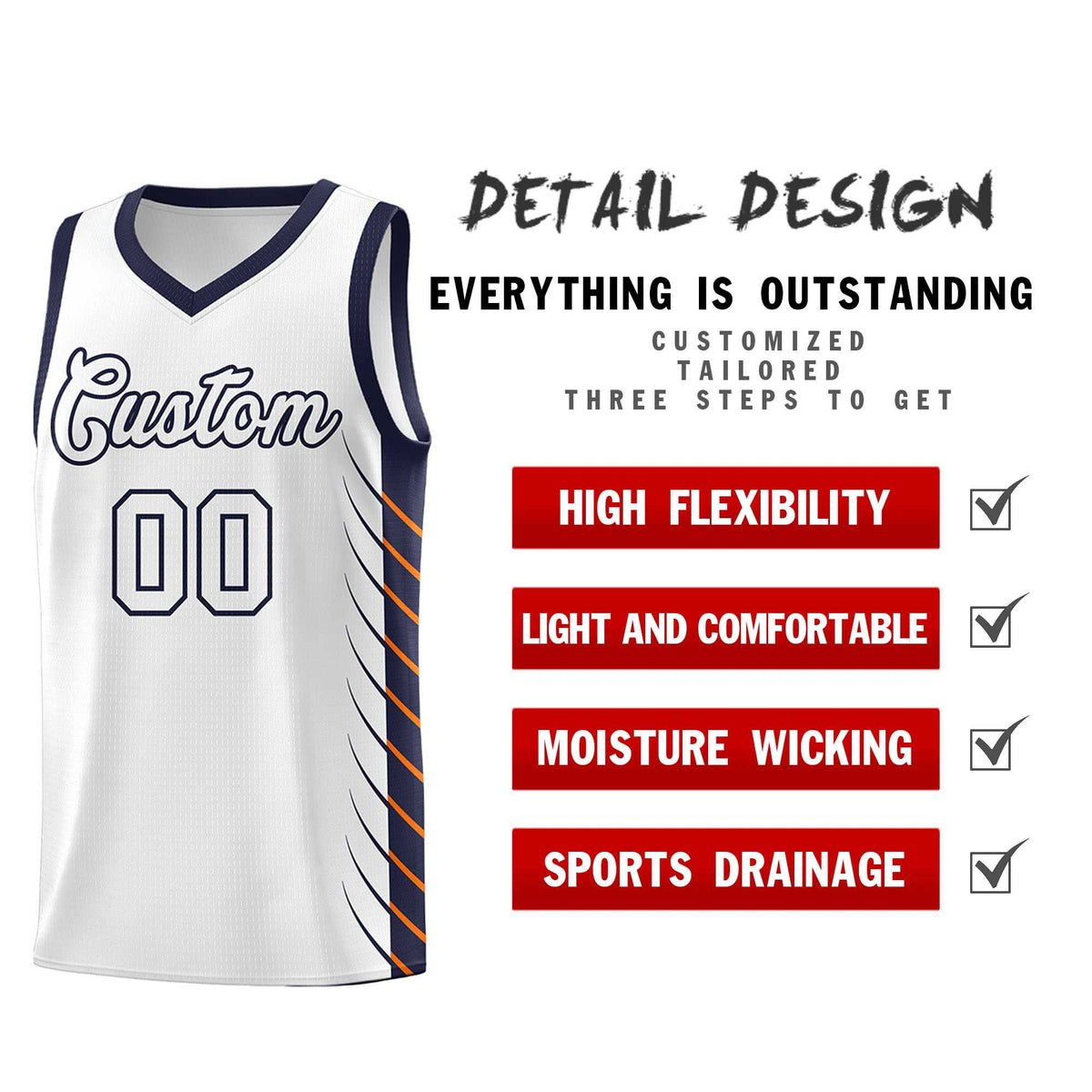 Custom White Navy Personalized Side Symmetrical Line Pattern Sports Uniform Basketball Jersey| KXKSHOP