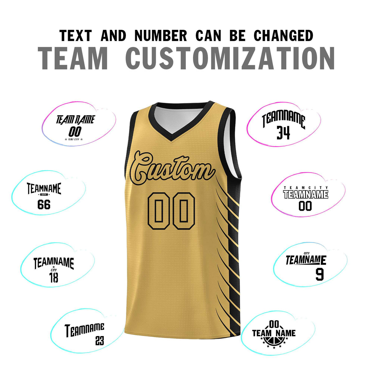 Custom Old Gold Black Personalized Side Symmetrical Line Pattern Sports Uniform Basketball Jersey| KXKSHOP