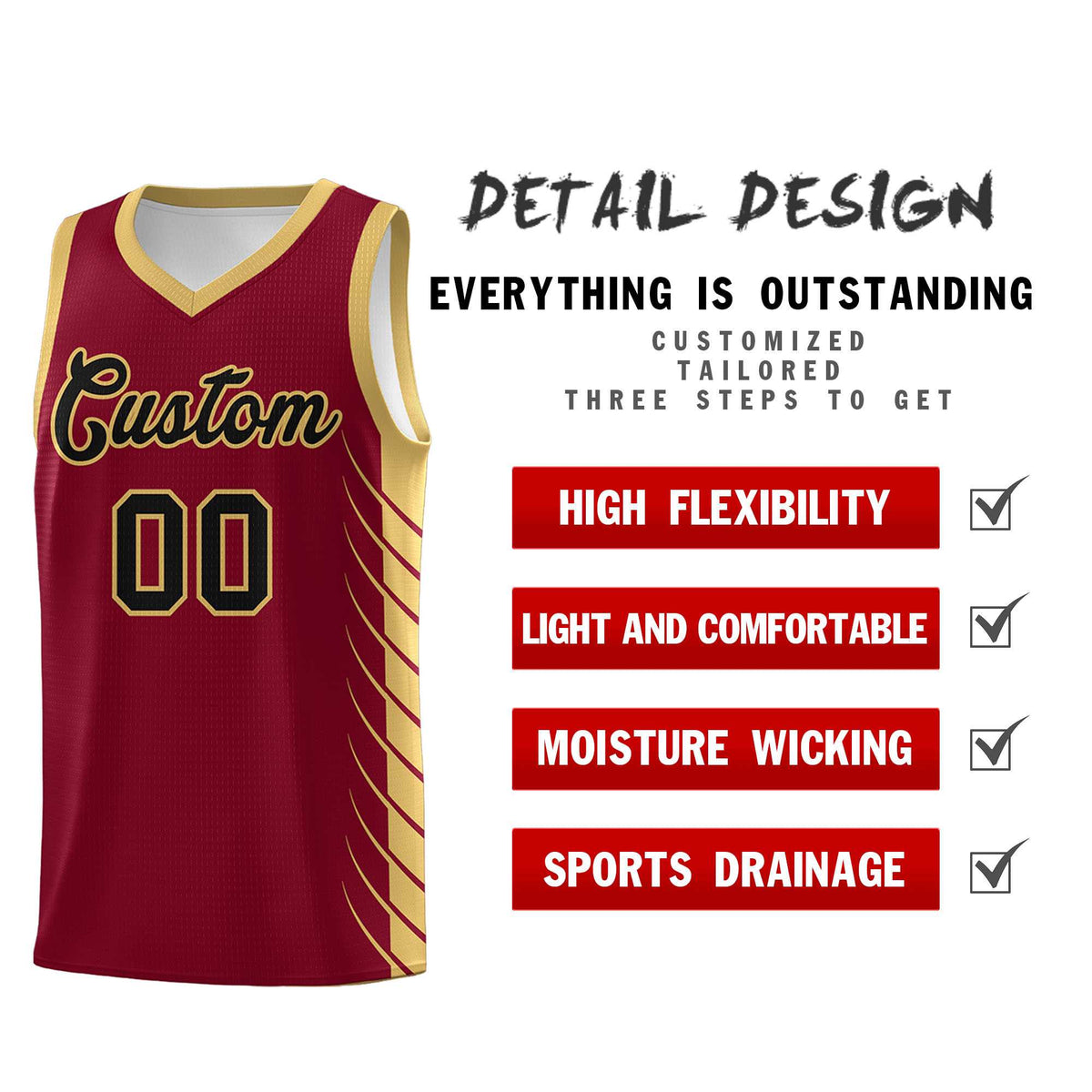 Custom Crimson Old Gold Personalized Side Symmetrical Line Pattern Sports Uniform Basketball Jersey| KXKSHOP