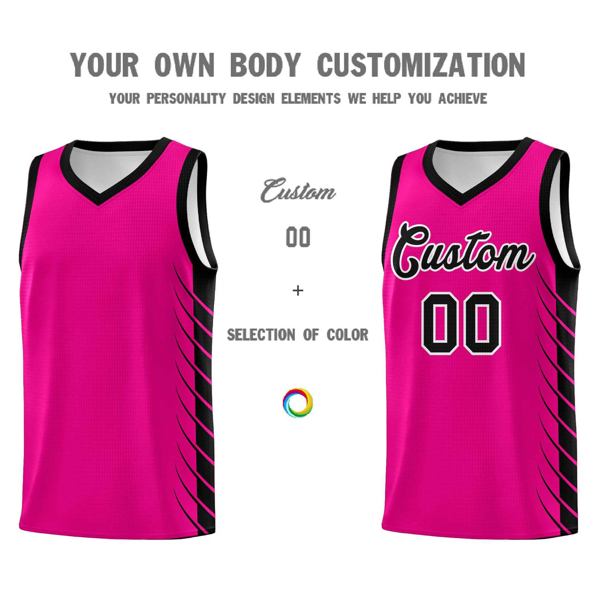 Custom Pink Black Personalized Side Symmetrical Line Pattern Sports Uniform Basketball Jersey| KXKSHOP