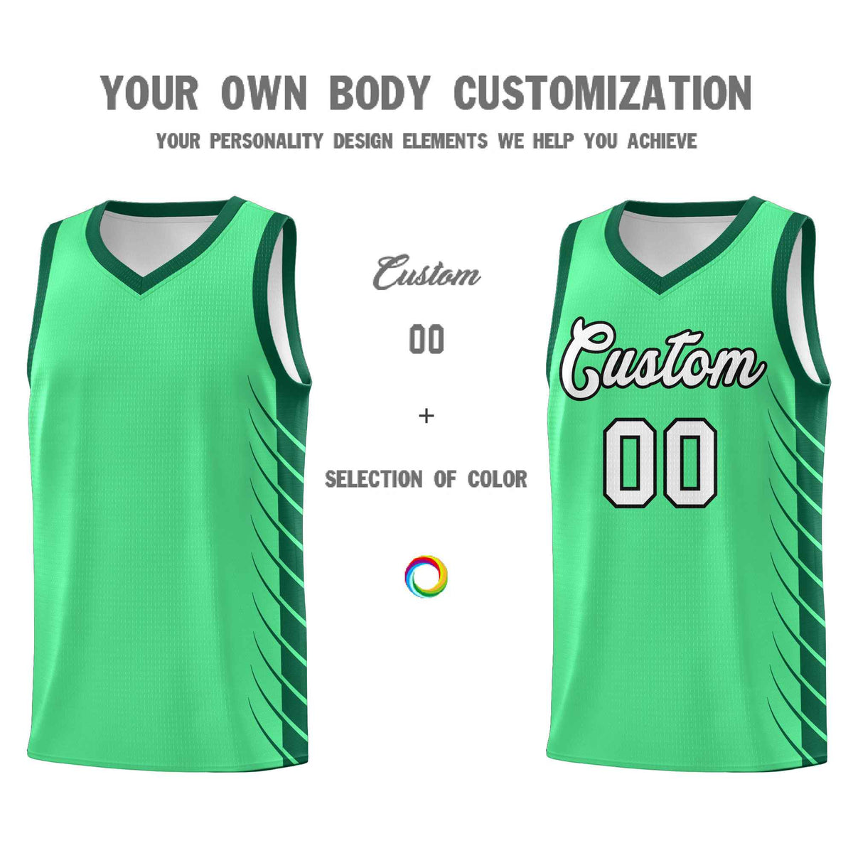 Custom Green Kelly Green Personalized Side Symmetrical Line Pattern Sports Uniform Basketball Jersey| KXKSHOP
