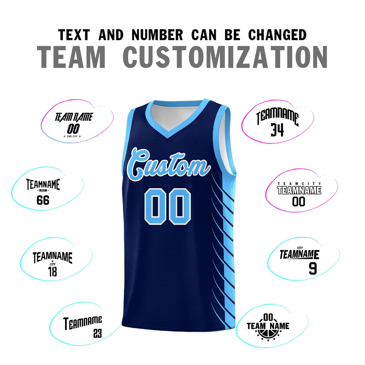 Custom Navy Powder Blue Personalized Side Symmetrical Line Pattern Sports Uniform Basketball Jersey| KXKSHOP