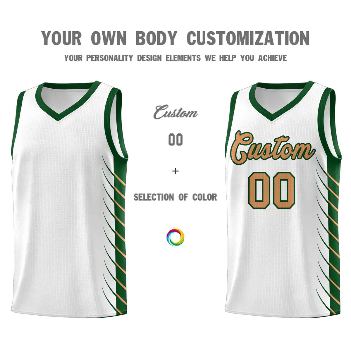Custom White Green Personalized Side Symmetrical Line Pattern Sports Uniform Basketball Jersey| KXKSHOP
