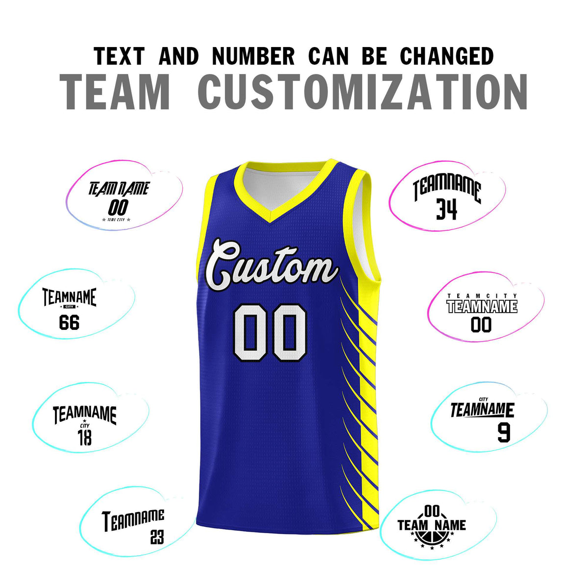 Custom Royal Fluorescent Yellow Personalized Side Symmetrical Line Pattern Sports Uniform Basketball Jersey| KXKSHOP
